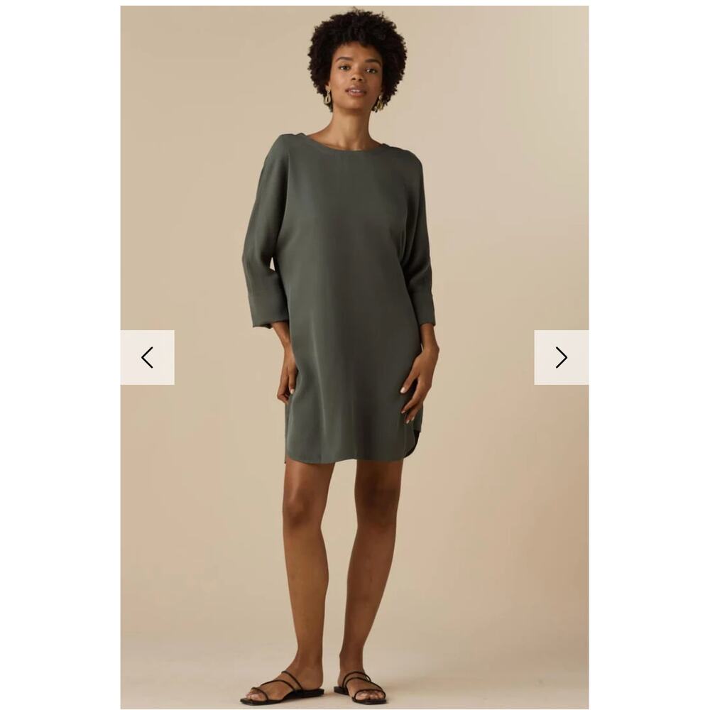 VETTA Tencel Button Down The Boyfriend Shirt Dress in Olive Green // S - Picture 3 of 15
